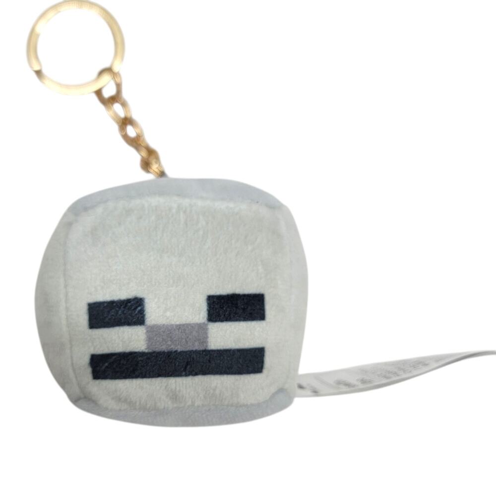 Miniso Minecraft Skeleton Plush Keychain 2 Inch Cube Bag Charm Clip On Toy